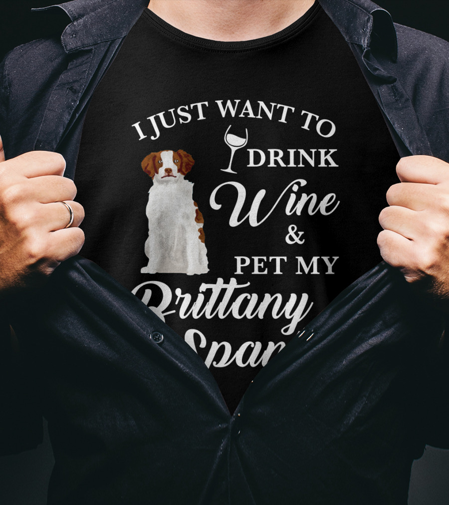 I Just Want To Drink Wine And Pet My Brittany Spaniel T-Shirt