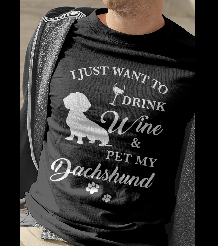 I Just Want To Drink Wine And Pet My Dachshund T-Shirt