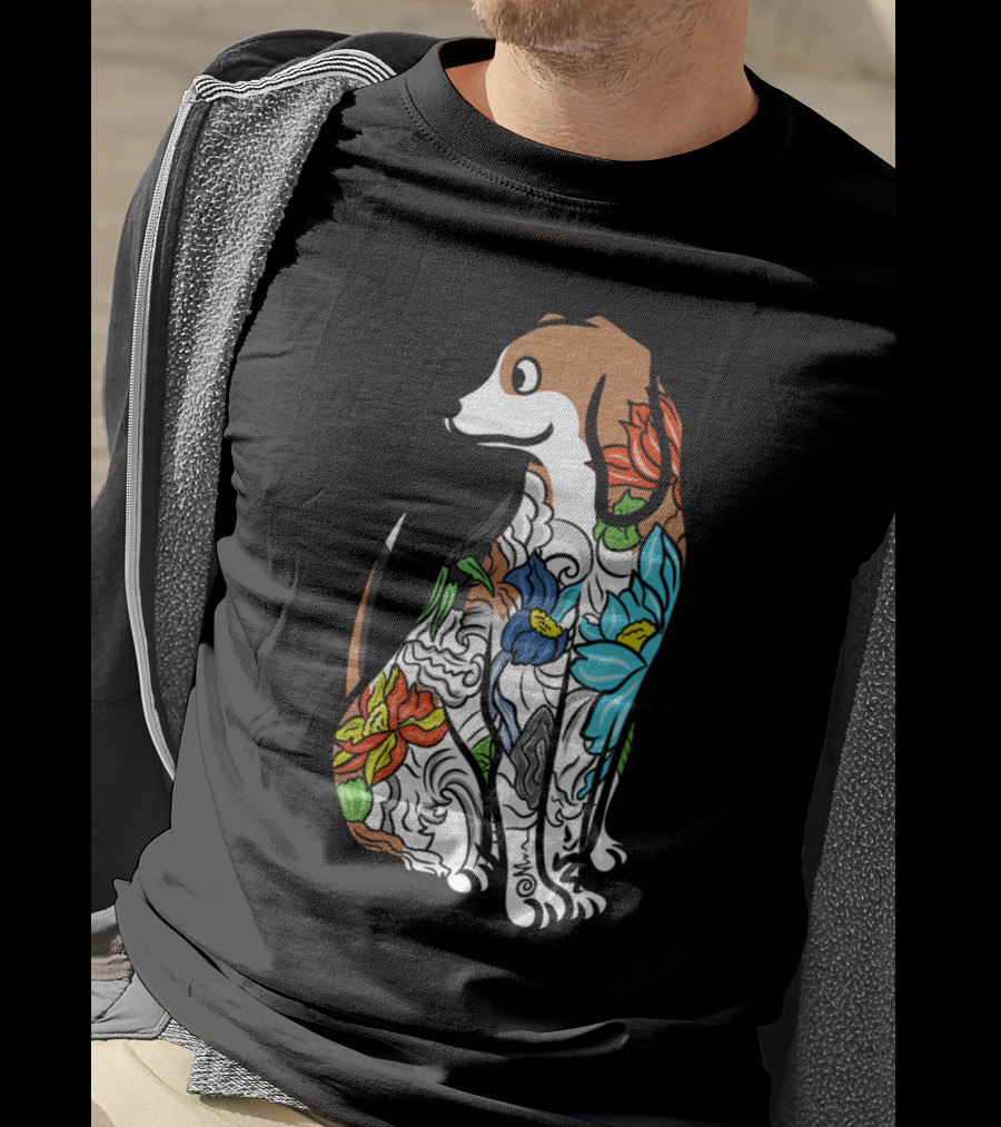 Beagle With Vibrant Floral Tattoo T-Shirt