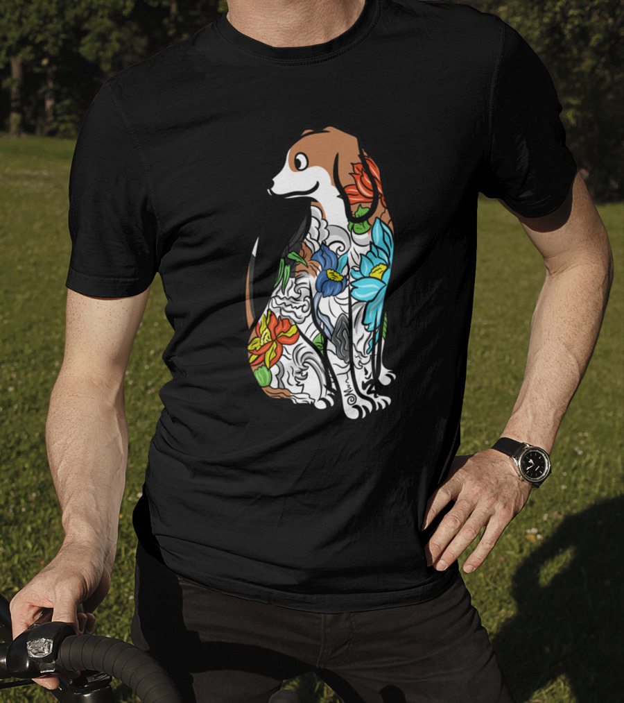 Beagle With Vibrant Floral Tattoo T-Shirt