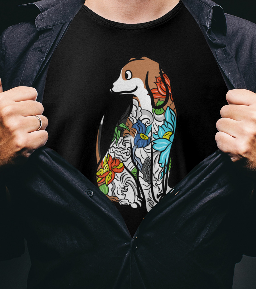 Beagle With Vibrant Floral Tattoo T-Shirt