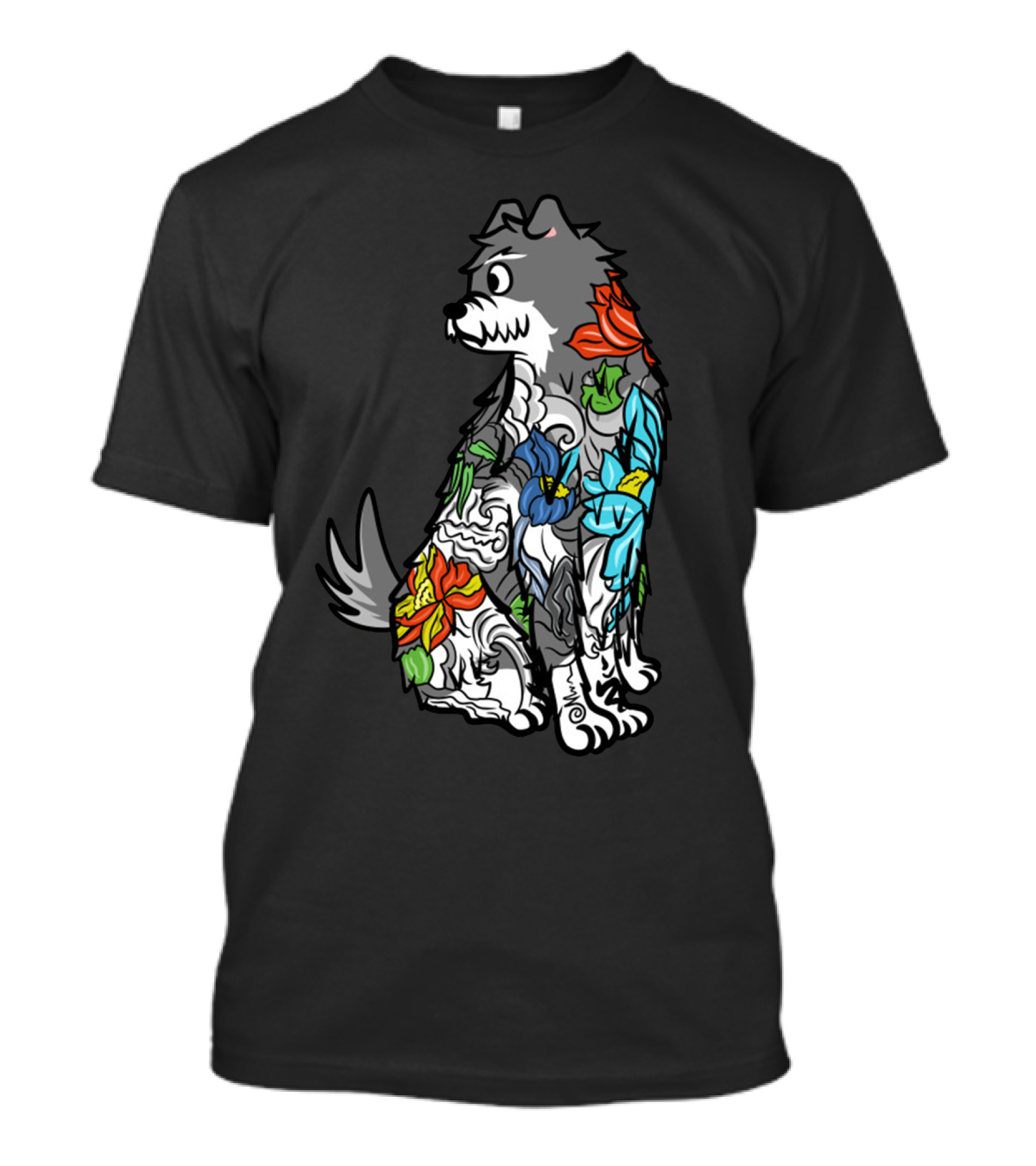 Schnauzer Colorful Floral Tattoo T-Shirt