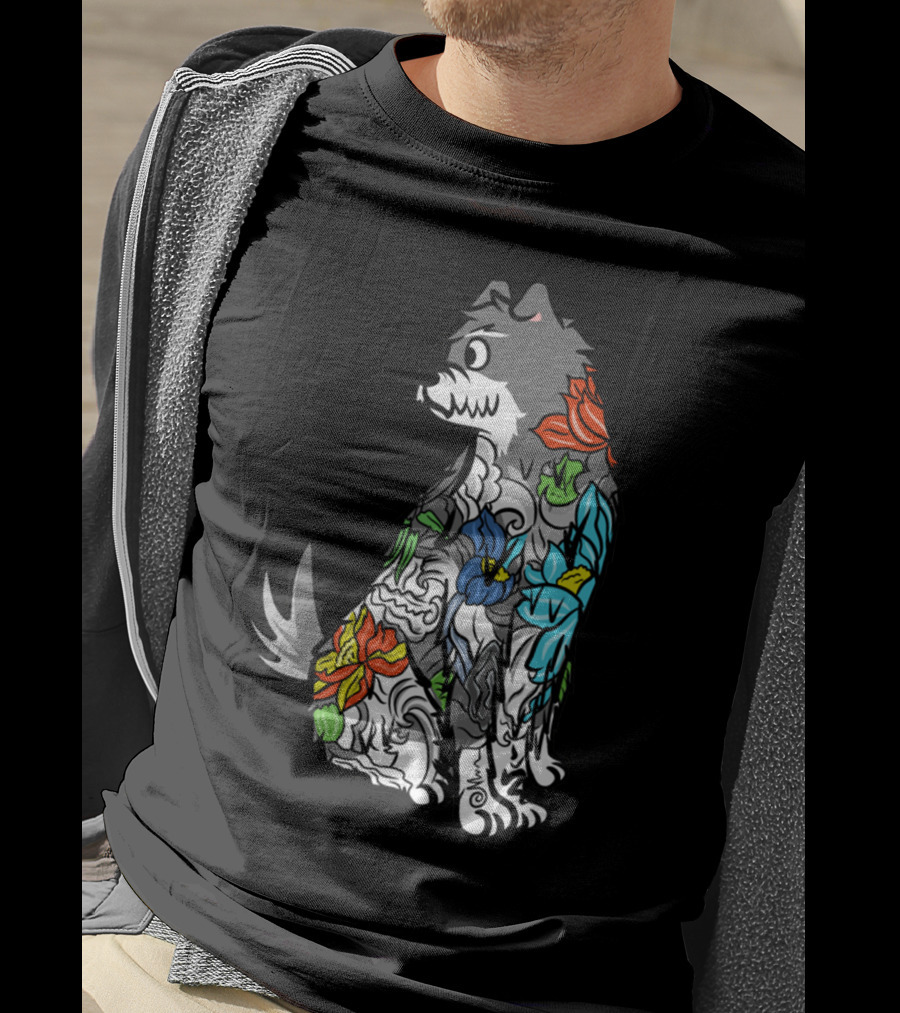 Schnauzer Colorful Floral Tattoo T-Shirt