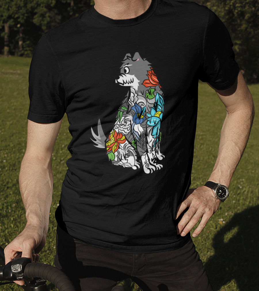 Schnauzer Colorful Floral Tattoo T-Shirt