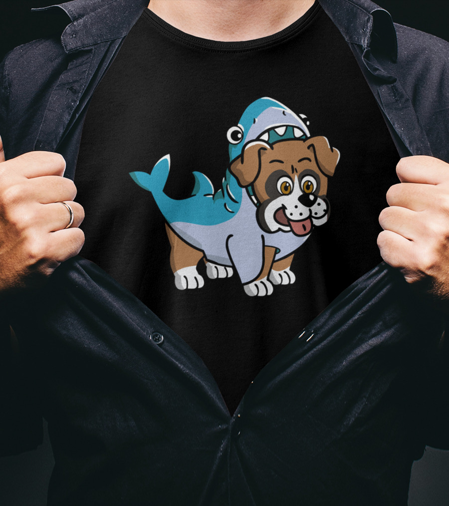 Friendly Boxer Dog In Shark Costume Playfully Walking T-Shirt