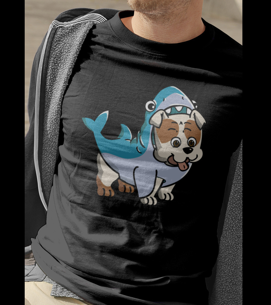 Bulldog Shark Fun Costume Cartoon T-Shirt