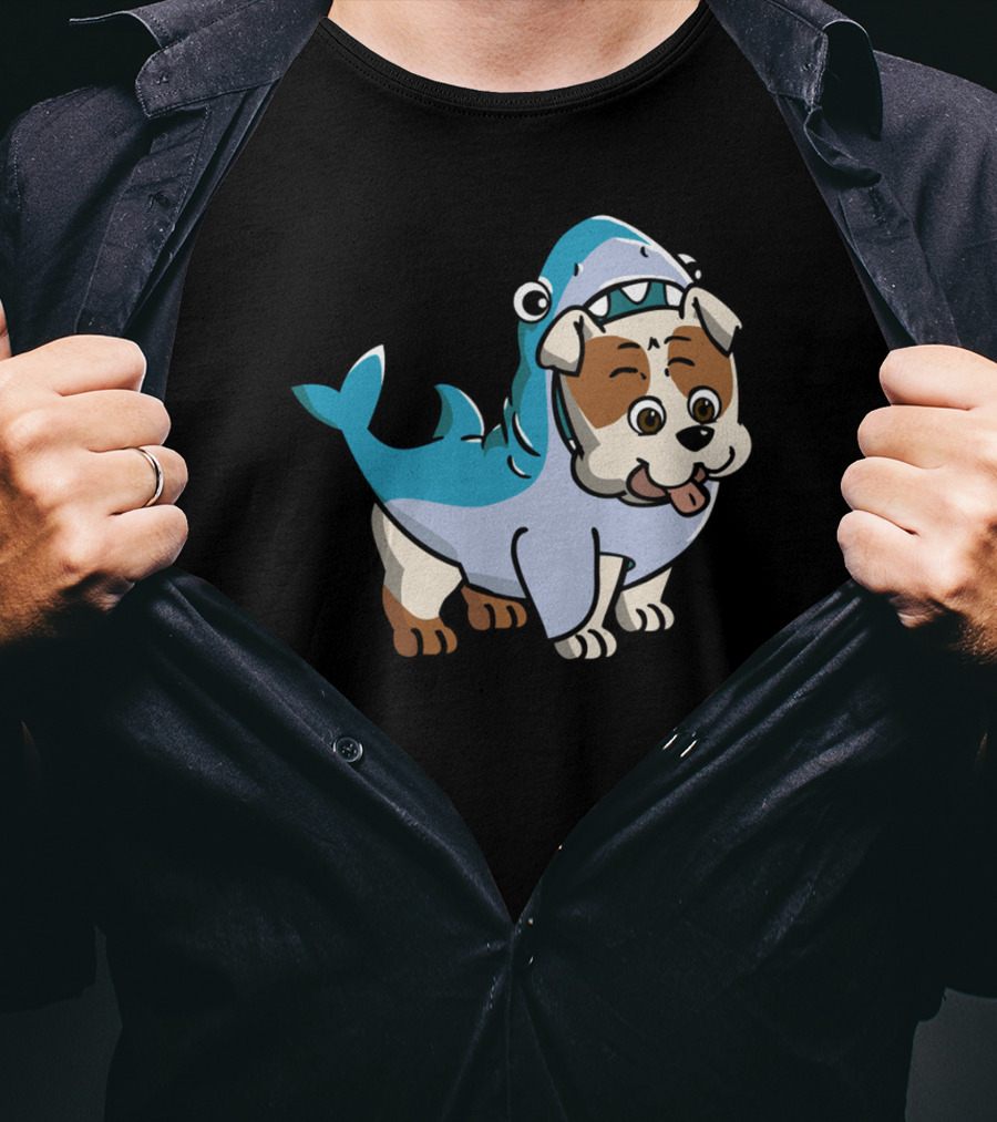 Bulldog Shark Fun Costume Cartoon T-Shirt