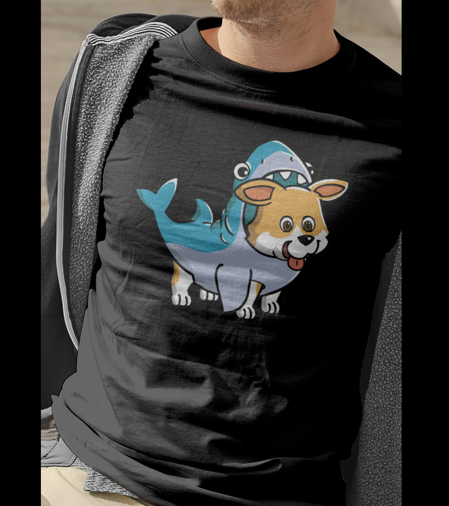 Corgi In Shark Costume Cute Hybrid T-Shirt