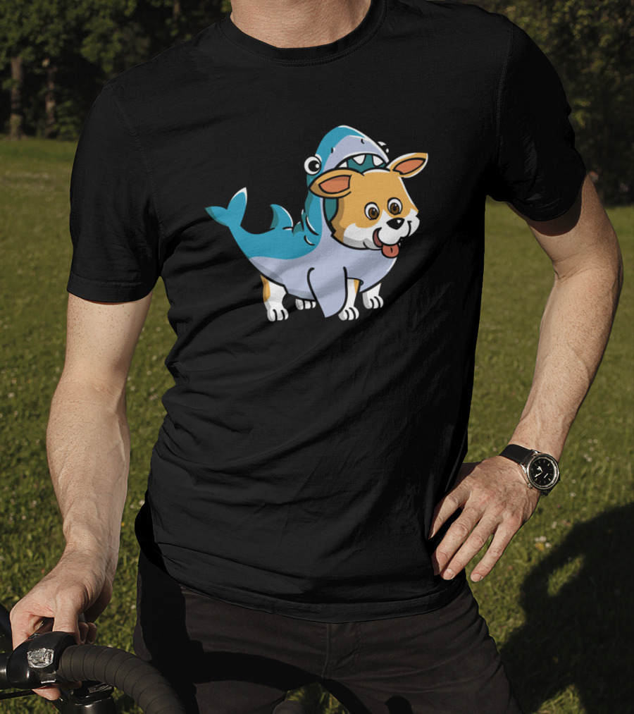 Corgi In Shark Costume Cute Hybrid T-Shirt