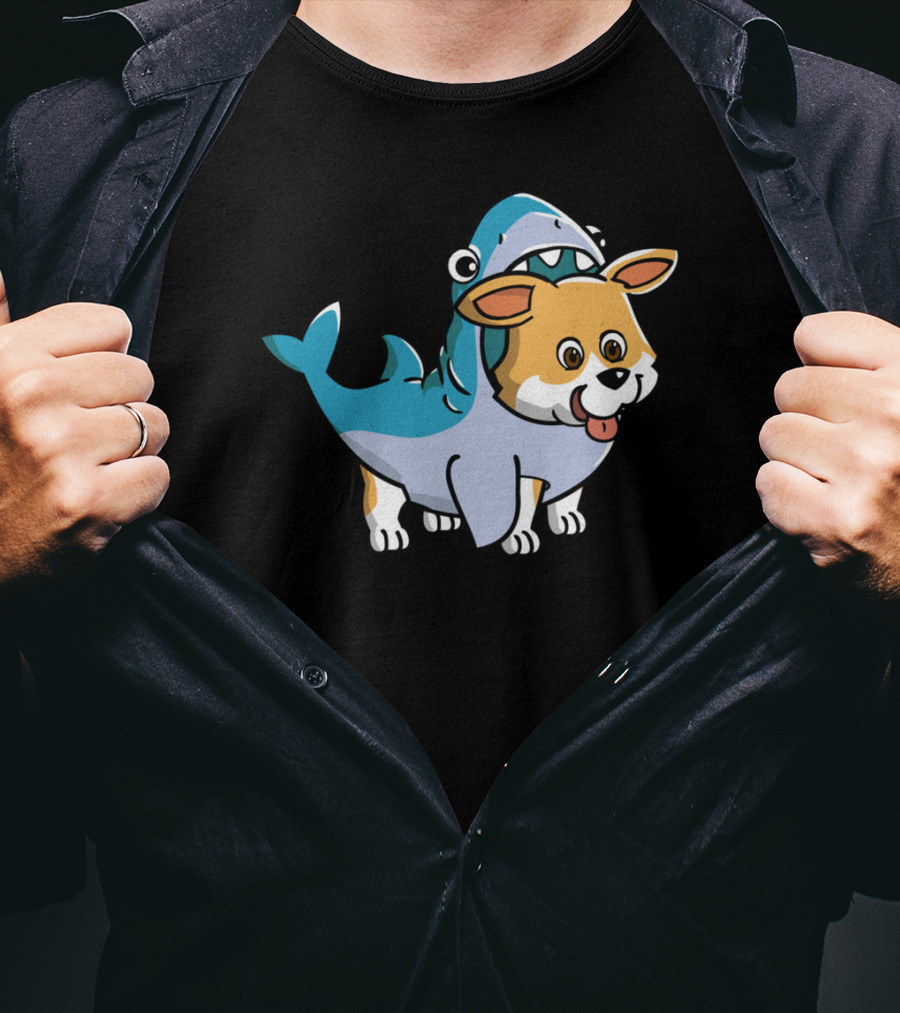 Corgi In Shark Costume Cute Hybrid T-Shirt