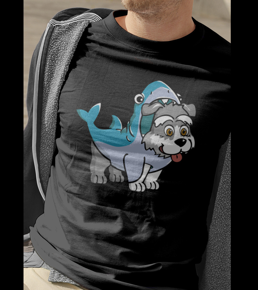 Schnauzer In Shark Costume Playful Cartoon Mashup T-Shirt