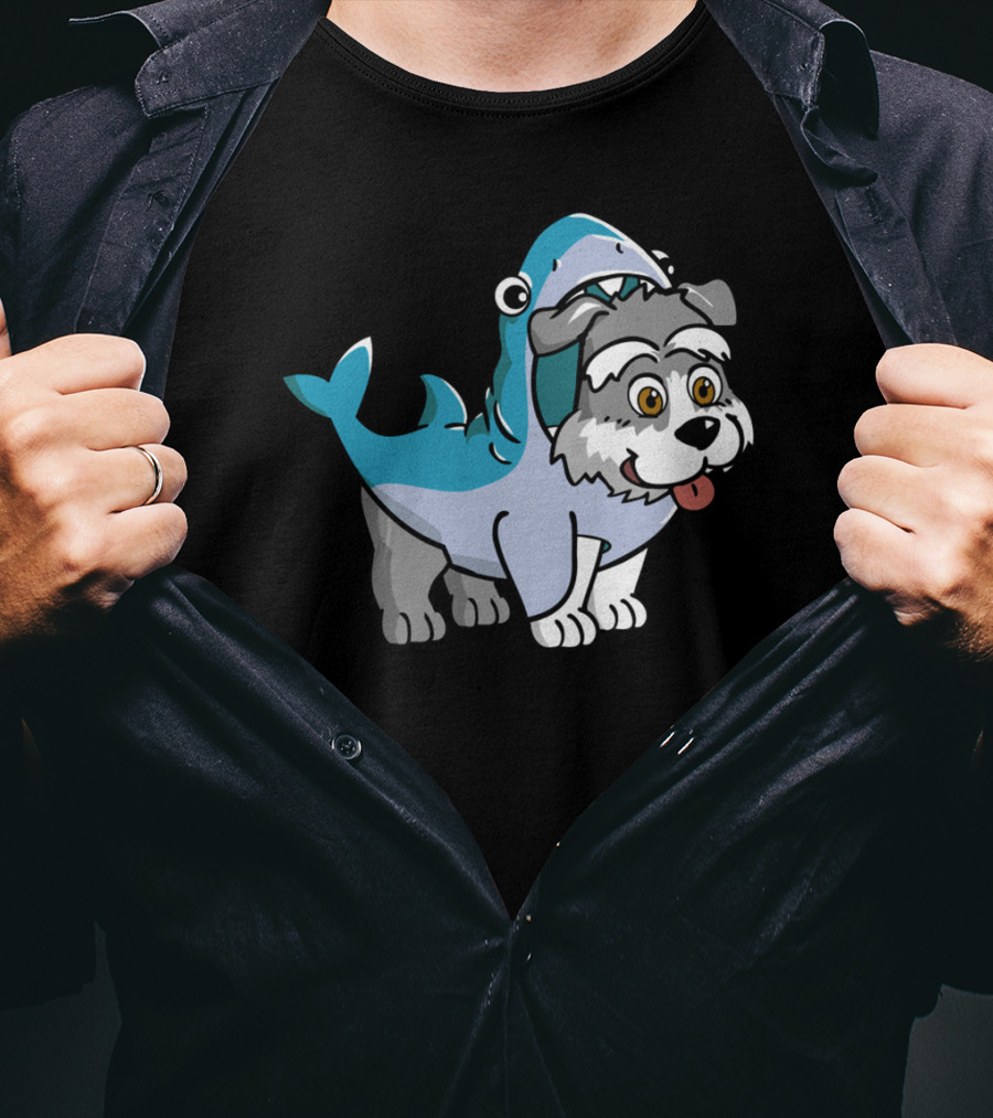Schnauzer In Shark Costume Playful Cartoon Mashup T-Shirt