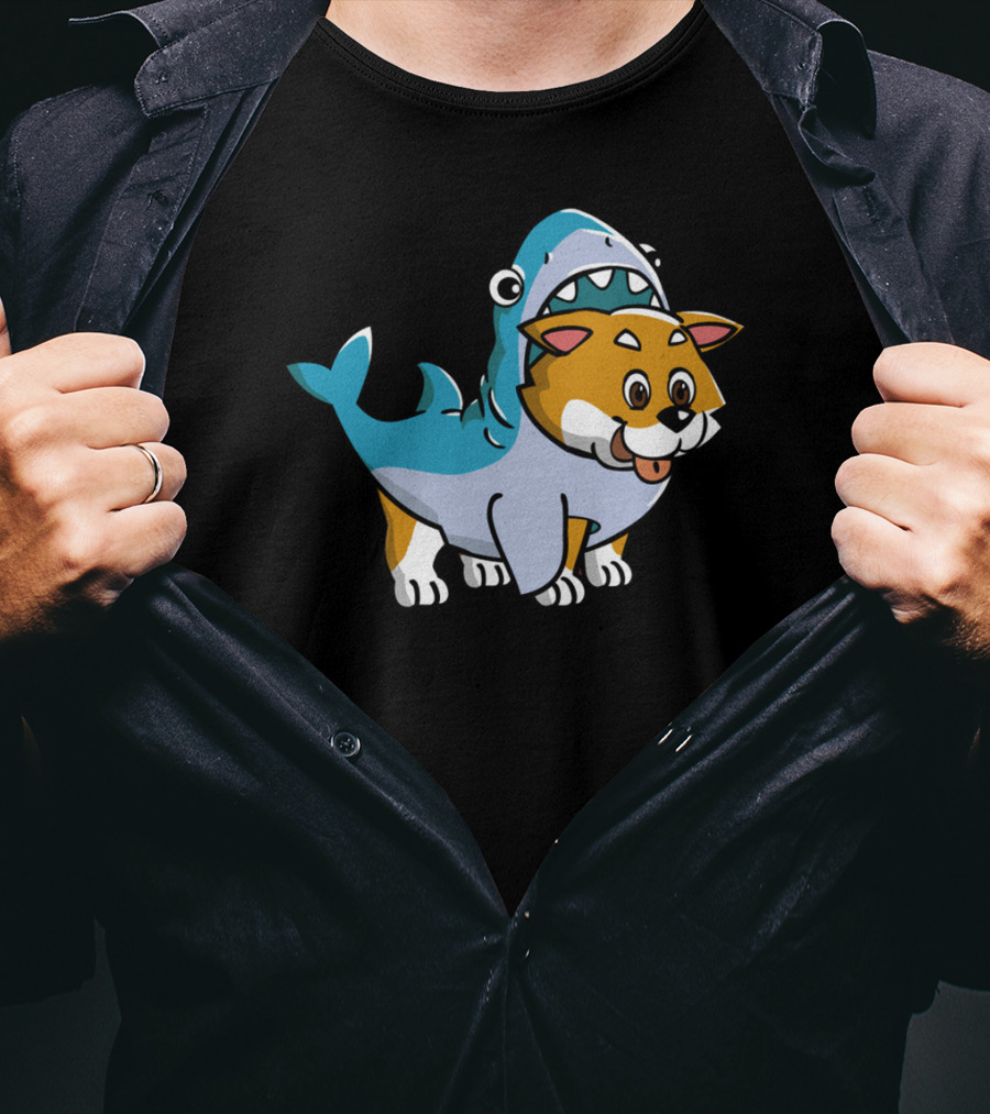 Shiba Inu Shark Costume Fusion Fun T-Shirt