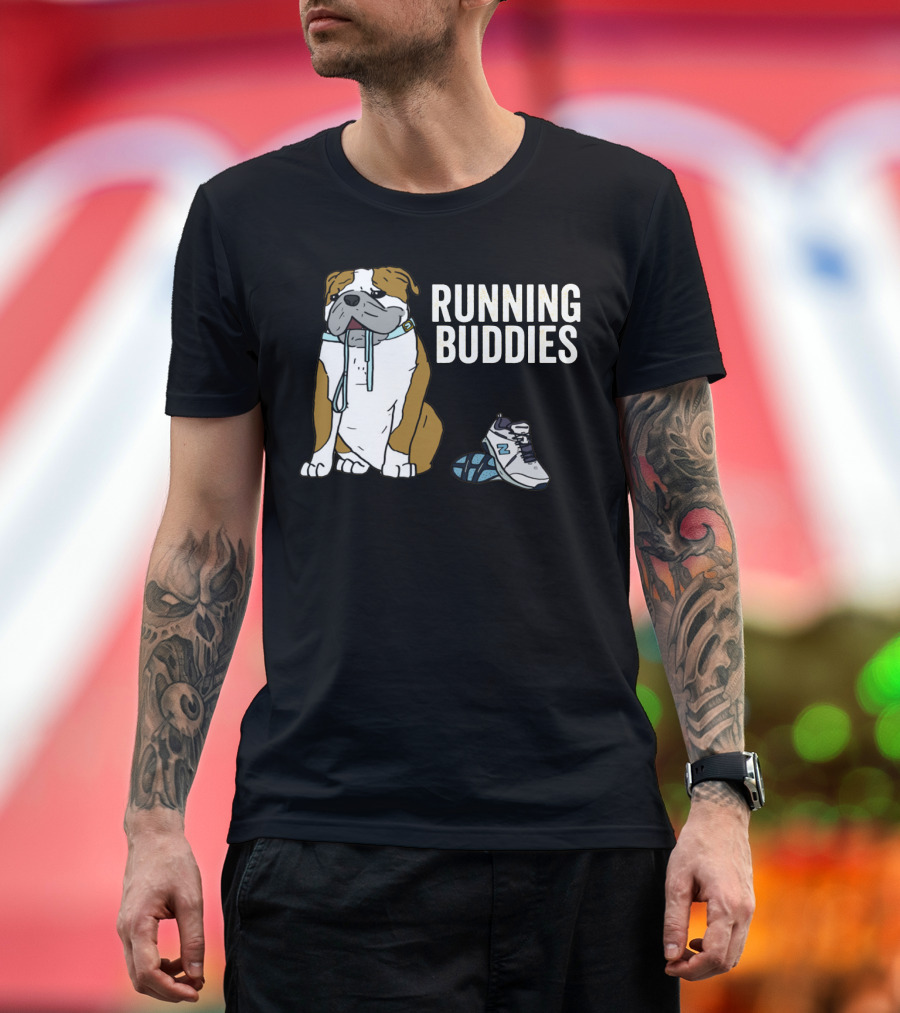Bulldog and Sneakers Running Buddies with Leash and Shoe Companion T-Shirt