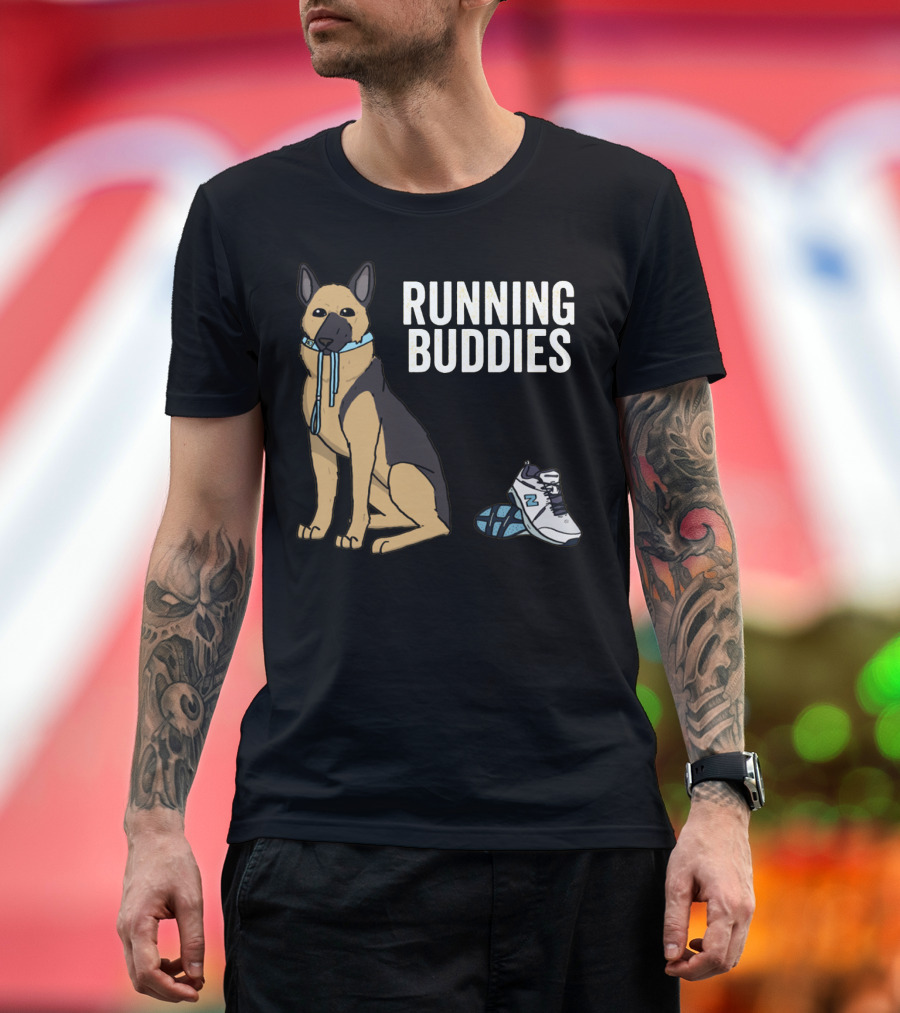 German Shepherd Running Buddies with Shoes and Collar T-Shirt