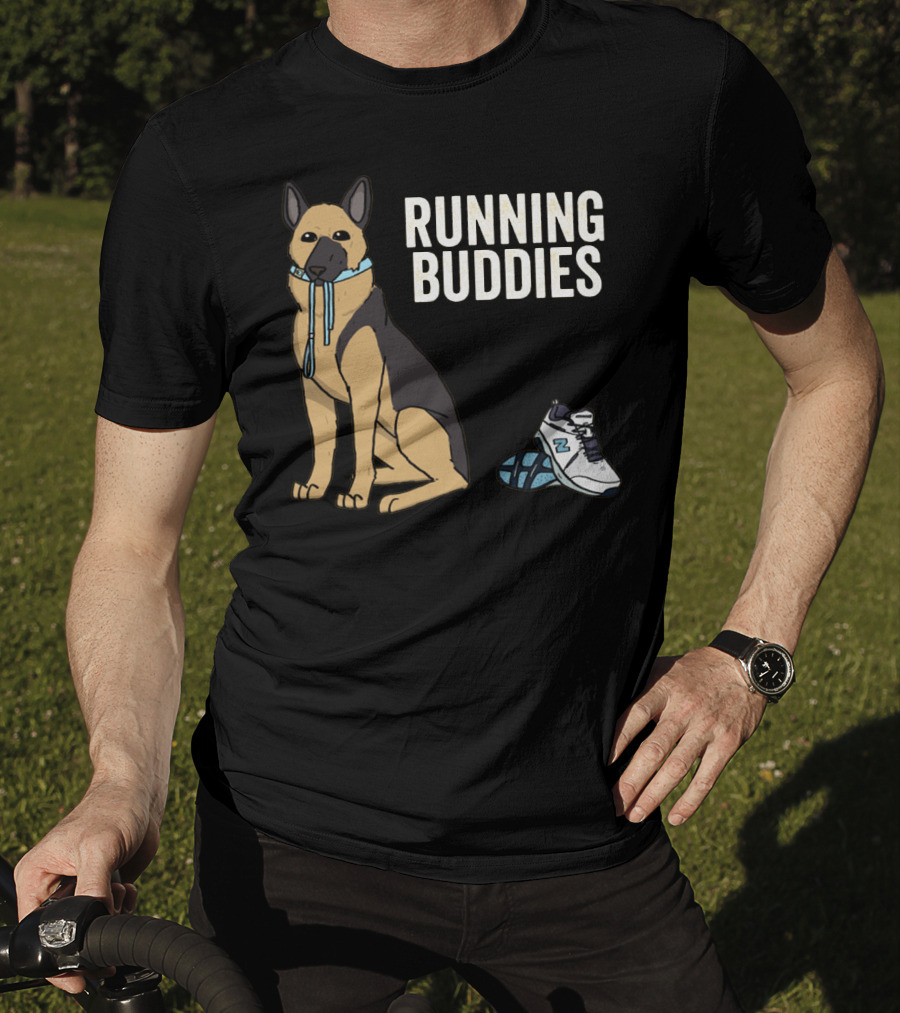 German Shepherd Running Buddies With Shoes And Collar T-Shirt