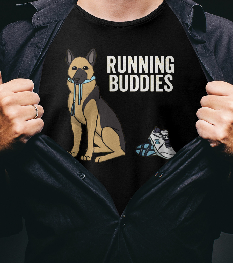 German Shepherd Running Buddies With Shoes And Collar T-Shirt