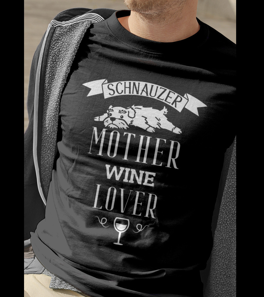 Schnauzer Mother Wine Lover Enthusiast With Dog And Wine Glass Elements T-Shirt