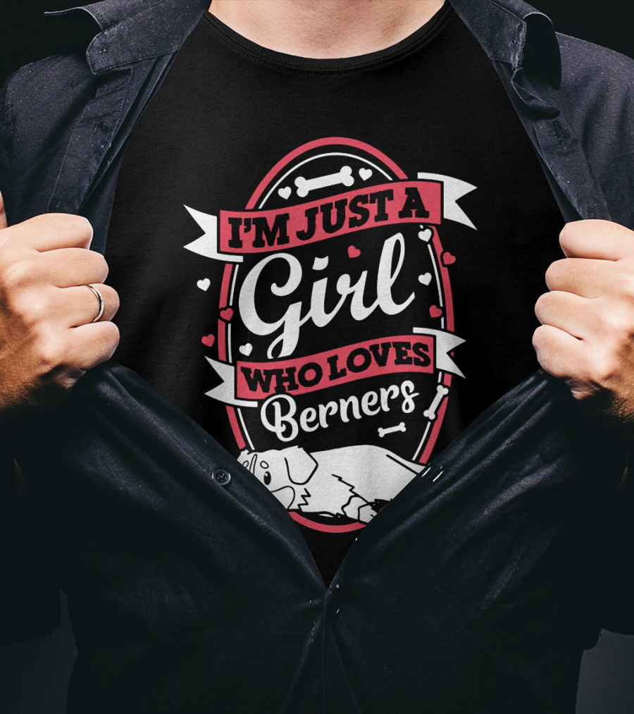 I'm Just A Girl Who Loves Berners With Cute Dog And Bone Motif T-Shirt