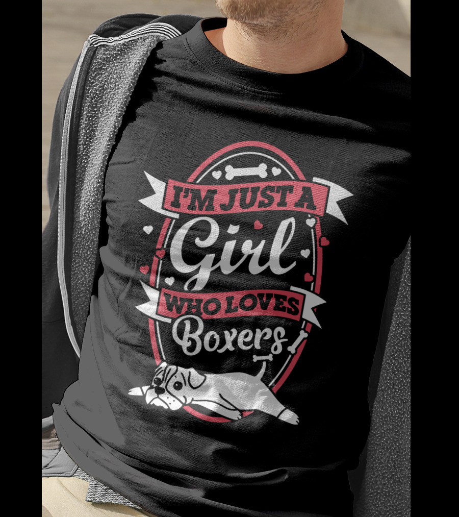 I'm Just A Girl Who Loves Boxers With Cute Dog And Heart Accents T-Shirt