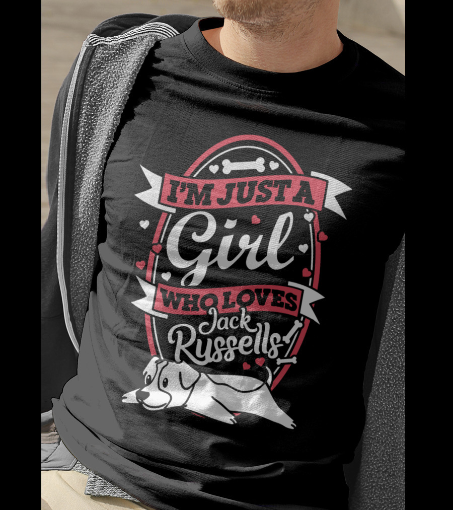 I'm Just A Girl Who Loves Jack Russells With Heart And Bone Accents T-Shirt