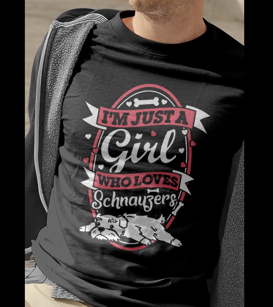 I'm Just A Girl Who Loves Schnauzers With Heart And Bone Accents T-Shirt
