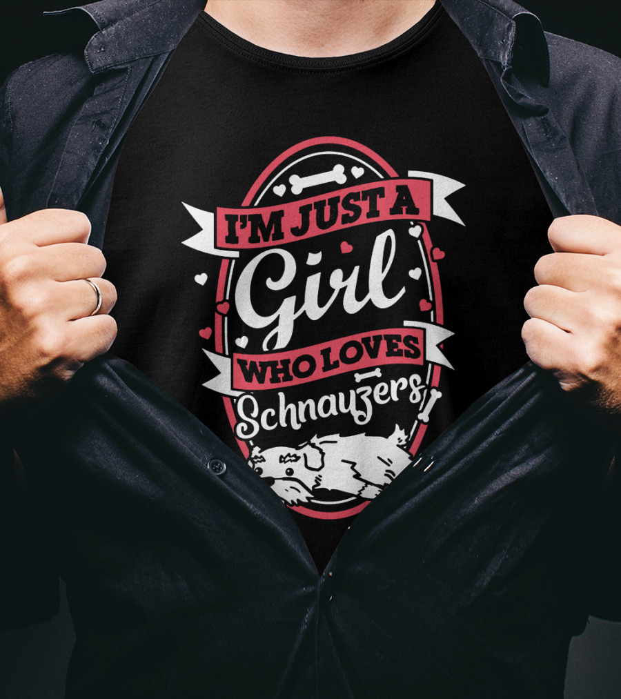 I'm Just A Girl Who Loves Schnauzers With Heart And Bone Accents T-Shirt