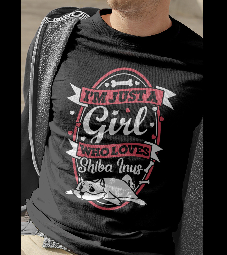 I'm Just A Girl Who Loves Shiba Inus With Cute Dog And Hearts T-Shirt