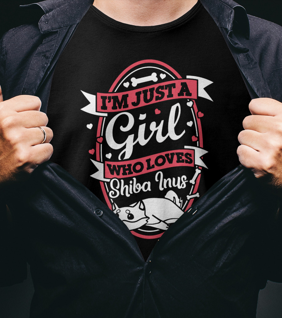 I'm Just A Girl Who Loves Shiba Inus With Cute Dog And Hearts T-Shirt