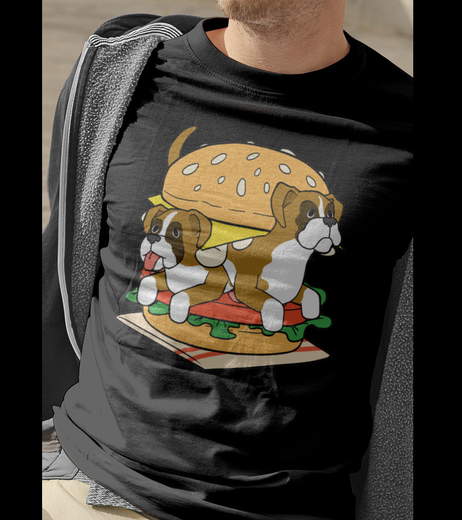 Boxer Dogs Stacked In Cheeseburger Delight T-Shirt