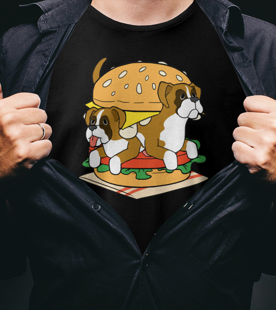Boxer Dogs Stacked In Cheeseburger Delight T-Shirt