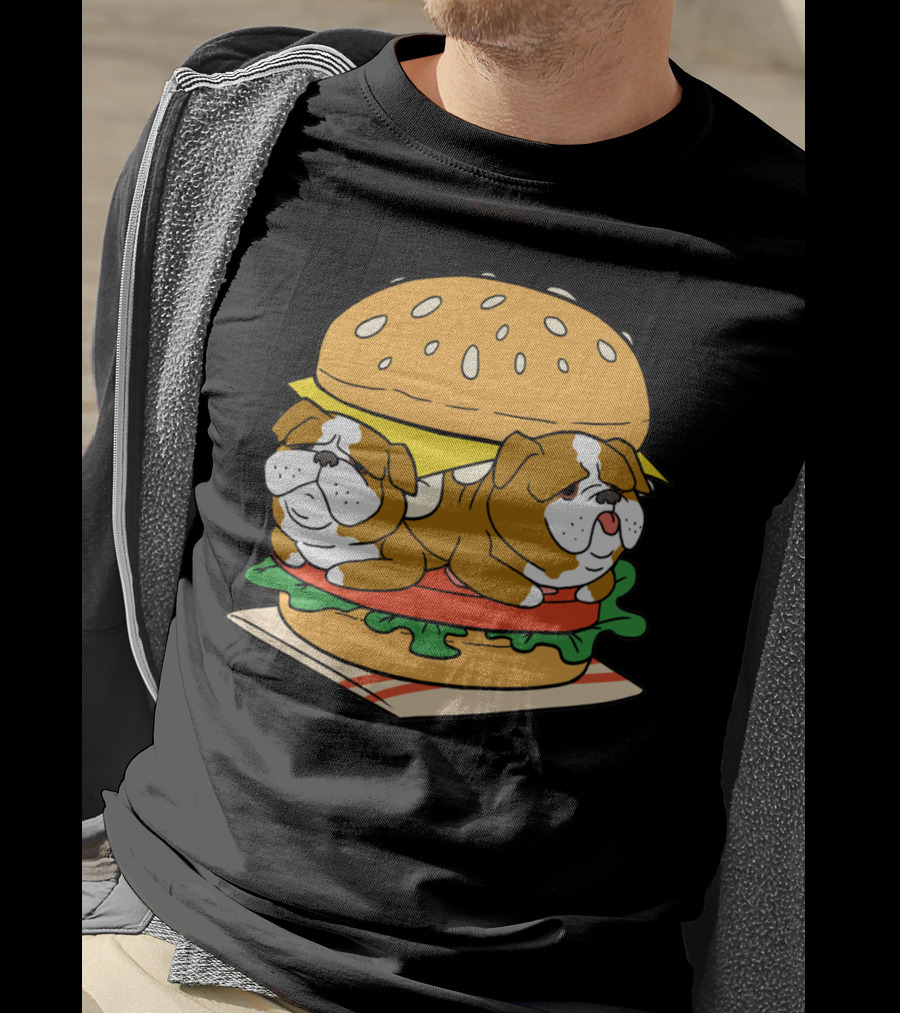 Bulldog Cheeseburger Cute Pet Sandwich Funny Food T-Shirt