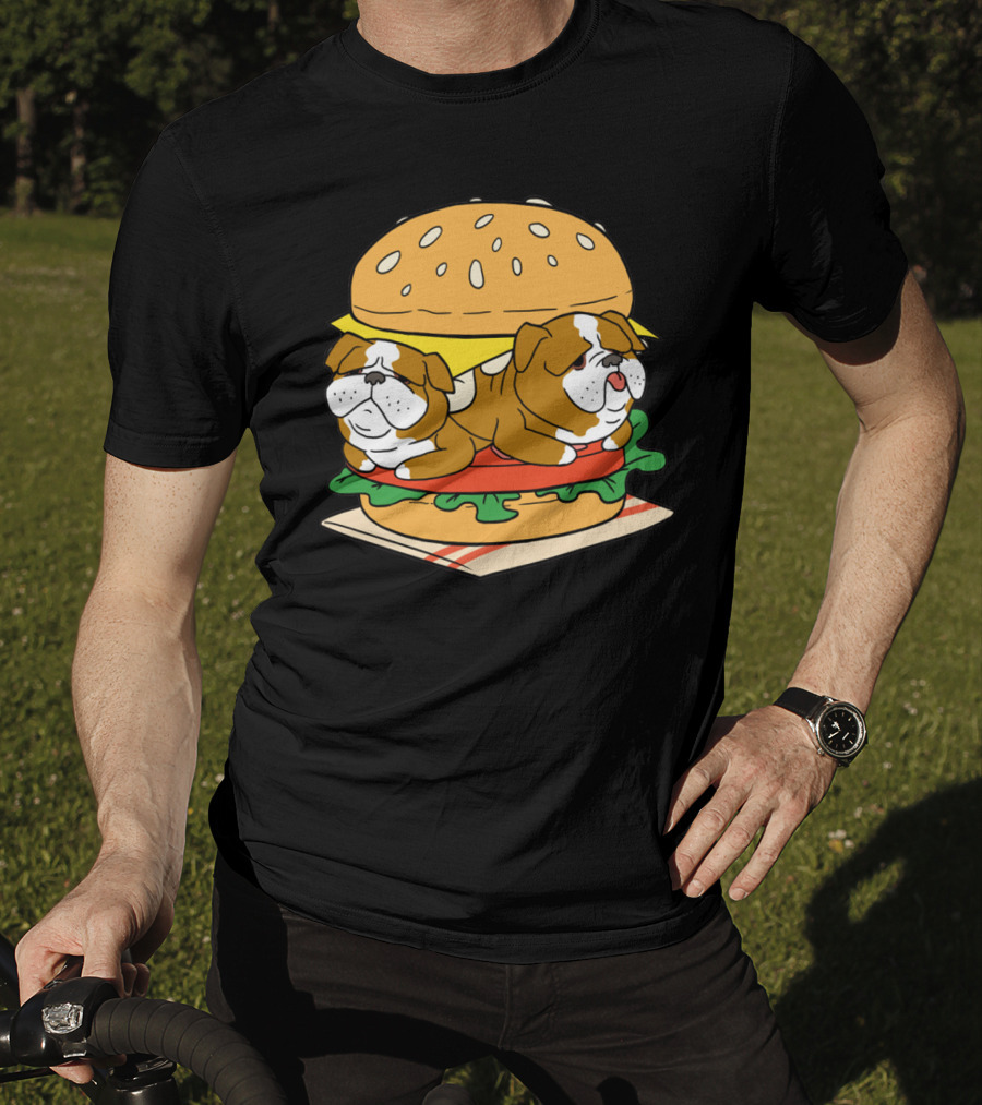 Bulldog Cheeseburger Cute Pet Sandwich Funny Food T-Shirt