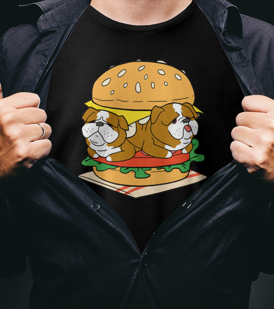 Bulldog Cheeseburger Cute Pet Sandwich Funny Food T-Shirt