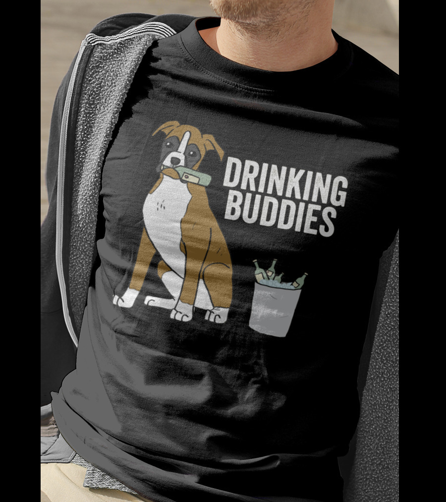 Boxer With Beer Bottles And Bucket - Drinking Buddies T-Shirt