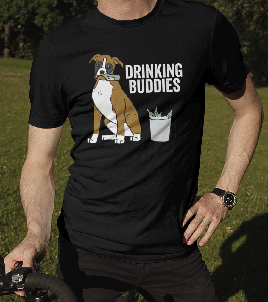 Boxer With Beer Bottles And Bucket - Drinking Buddies T-Shirt
