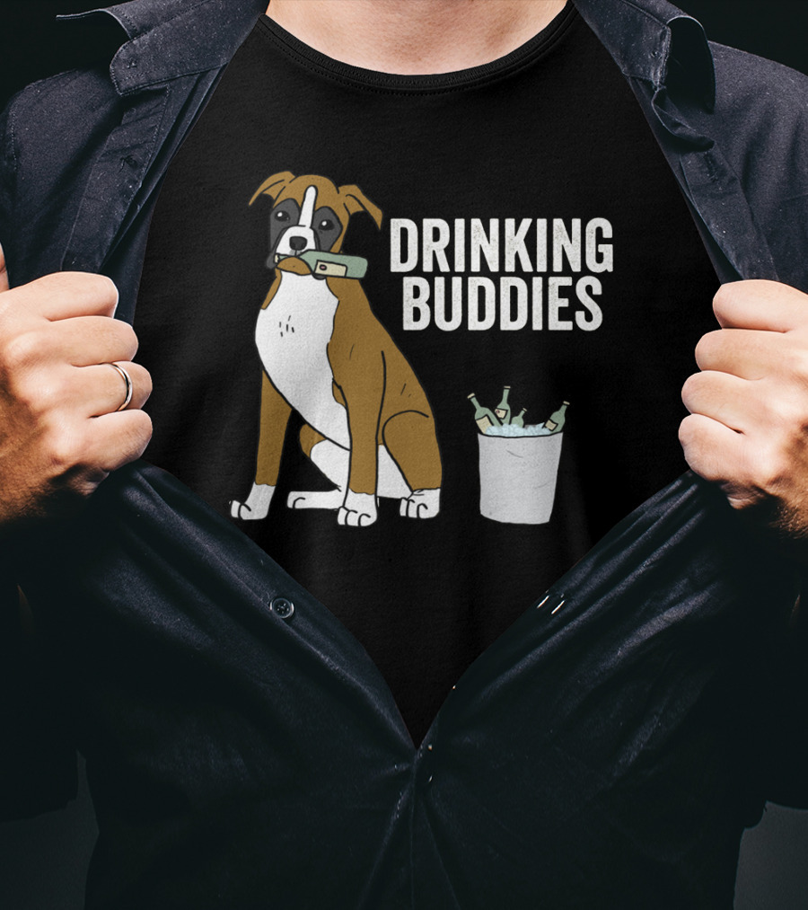 Boxer With Beer Bottles And Bucket - Drinking Buddies T-Shirt