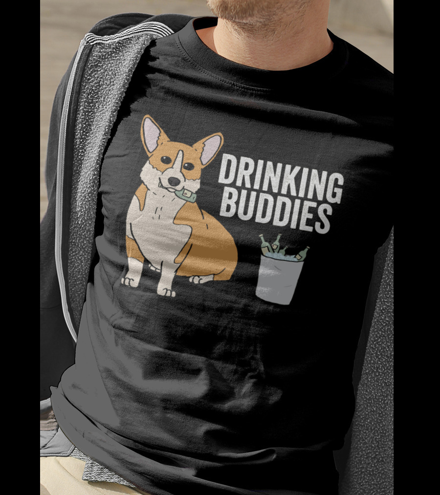 Corgi With Beer Cooler And Drinking Buddies Text T-Shirt