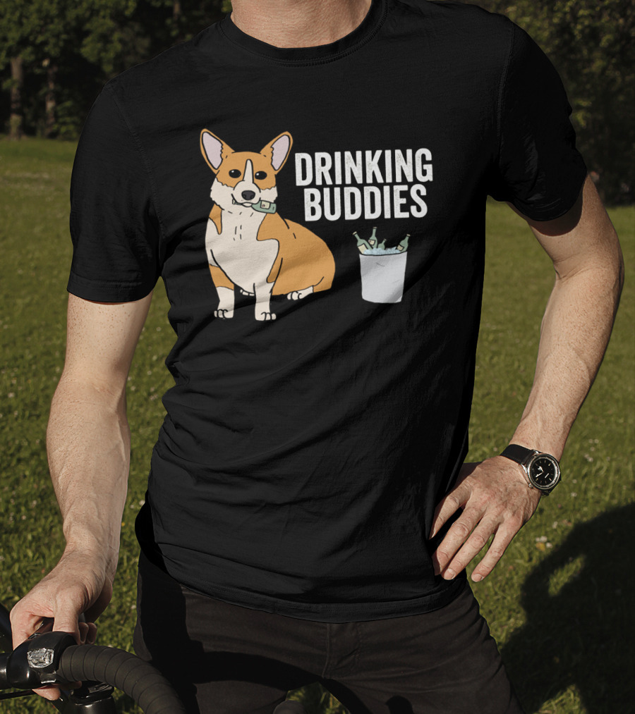 Corgi With Beer Cooler And Drinking Buddies Text T-Shirt