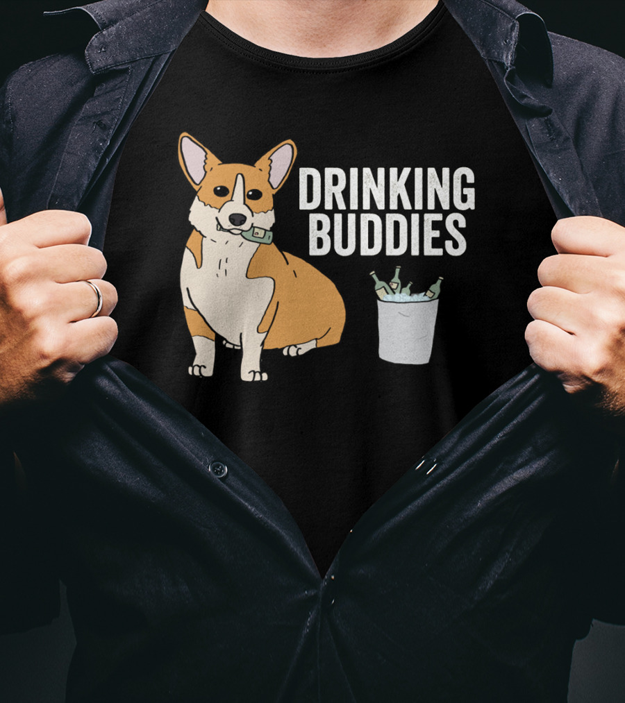 Corgi With Beer Cooler And Drinking Buddies Text T-Shirt