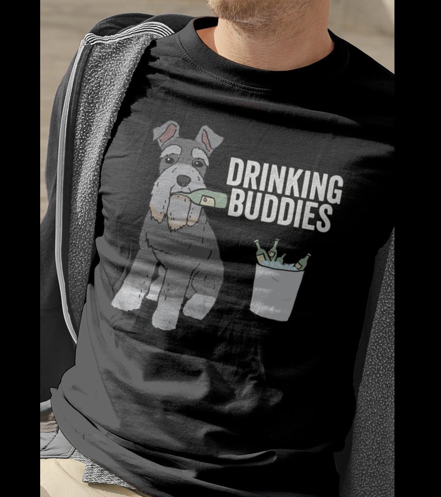 Schnauzer With Beer Bottle And Ice Bucket - Drinking Buddies T-Shirt