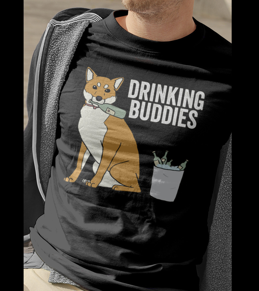 Shiba Inu With Ice Bucket And Bottles Drinking Buddies T-Shirt