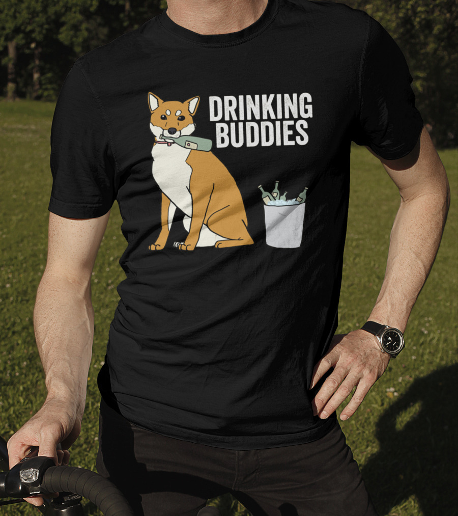 Shiba Inu With Ice Bucket And Bottles Drinking Buddies T-Shirt