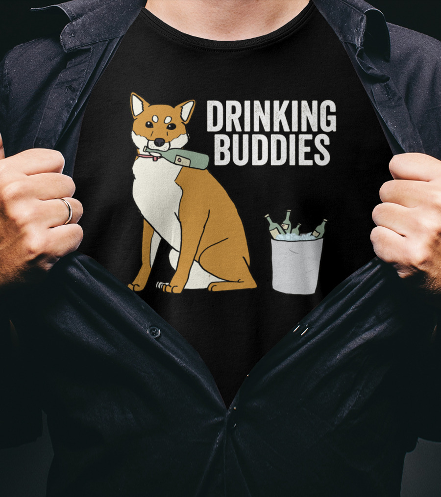 Shiba Inu With Ice Bucket And Bottles Drinking Buddies T-Shirt
