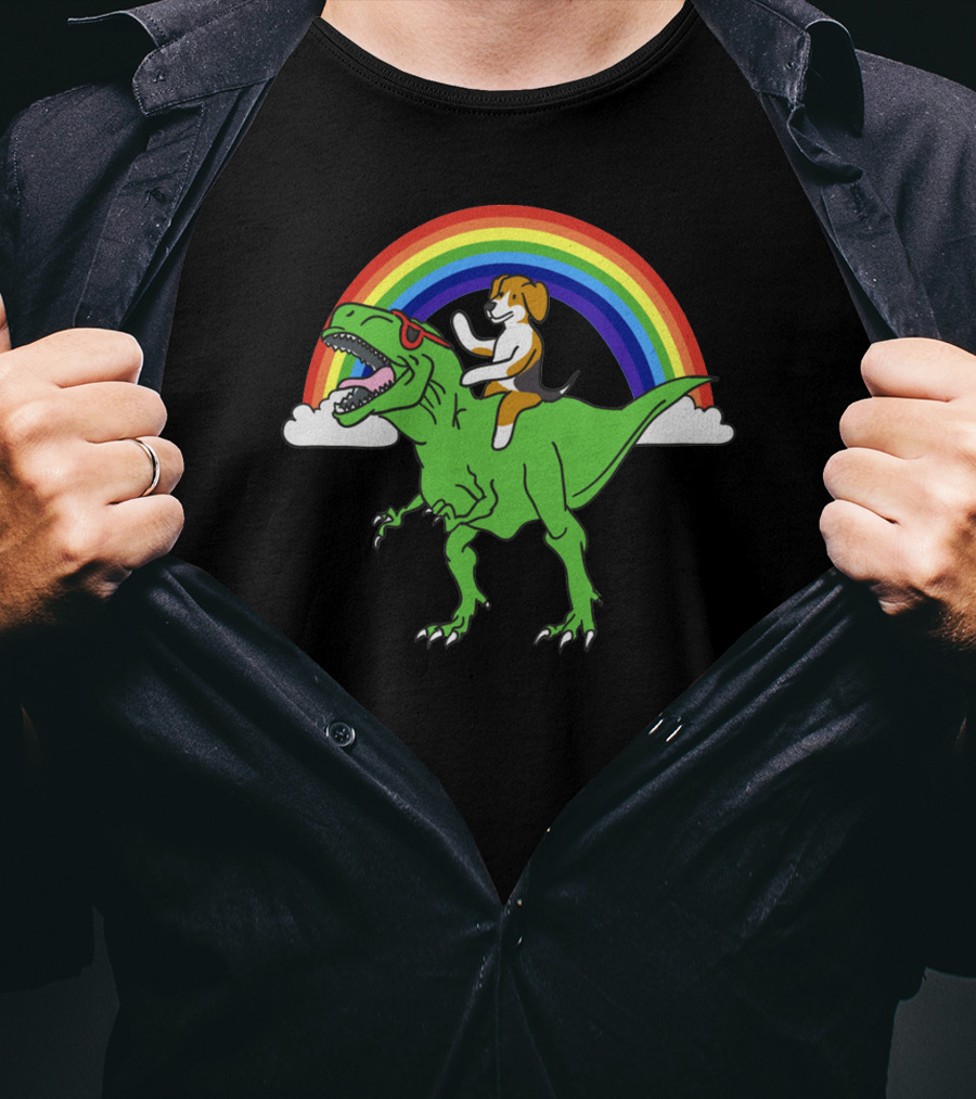 Beagle Dinosaur Riding T-Rex T-Shirt