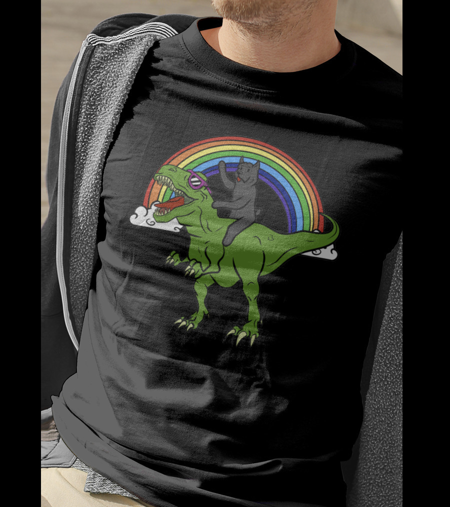 Cane Corso Dinosaur Riding Adventure With Rainbow And Clouds T-Shirt