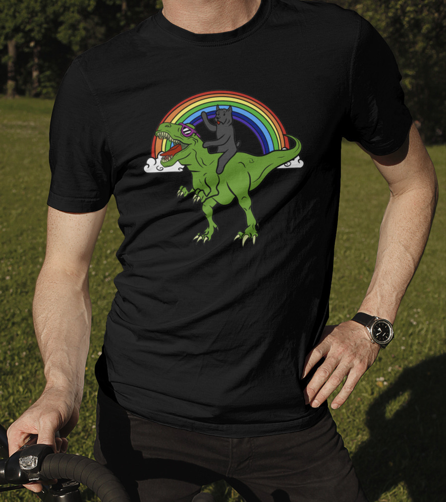Cane Corso Dinosaur Riding Adventure With Rainbow And Clouds T-Shirt