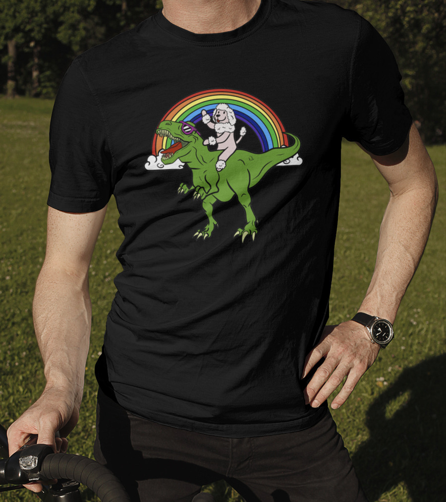 Poodle Riding Dinosaur T-Shirt