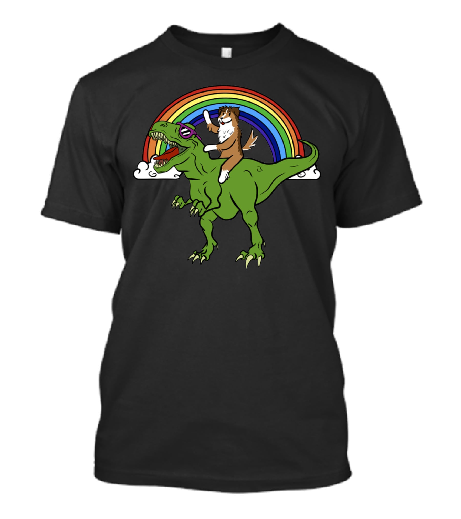 Sheltie Riding Dinosaur T-Shirt