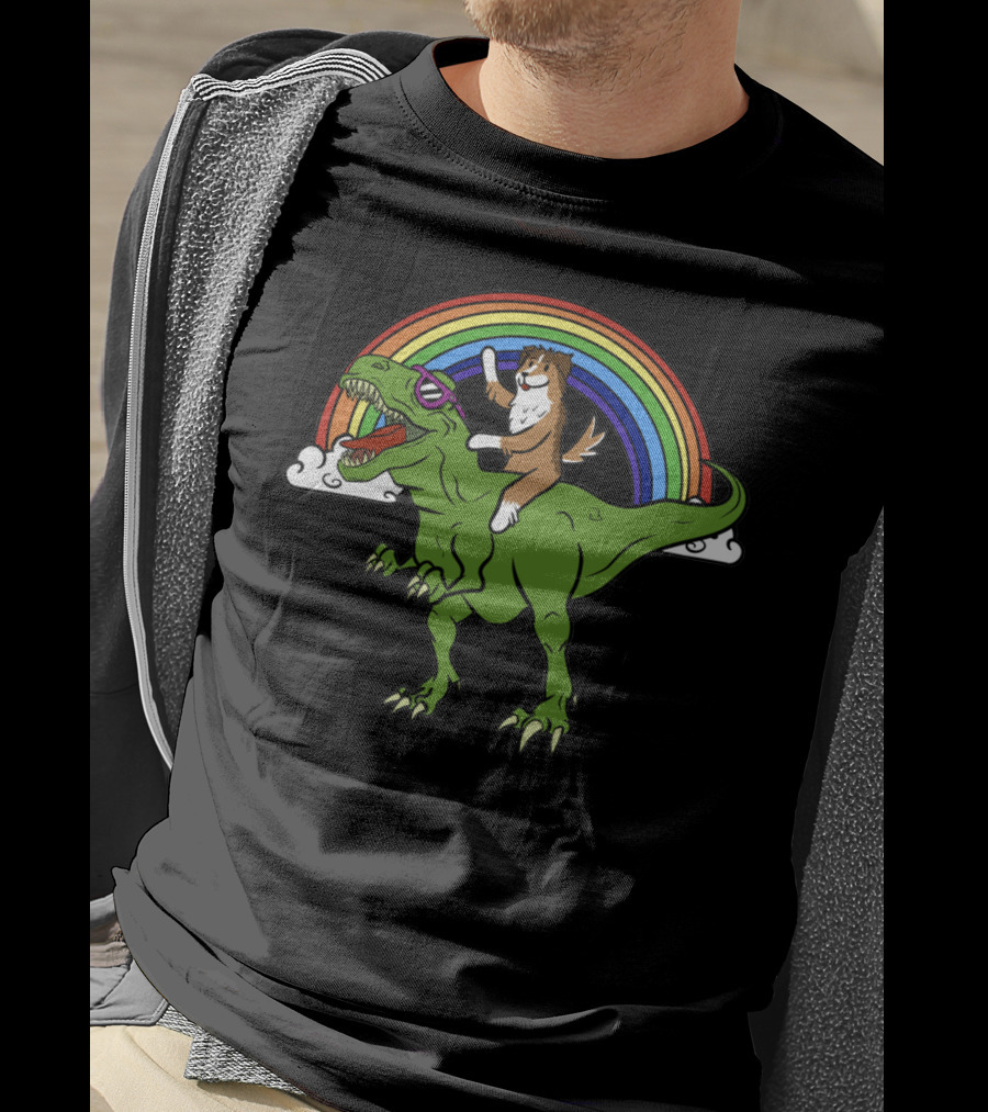 Sheltie Riding Dinosaur T-Shirt